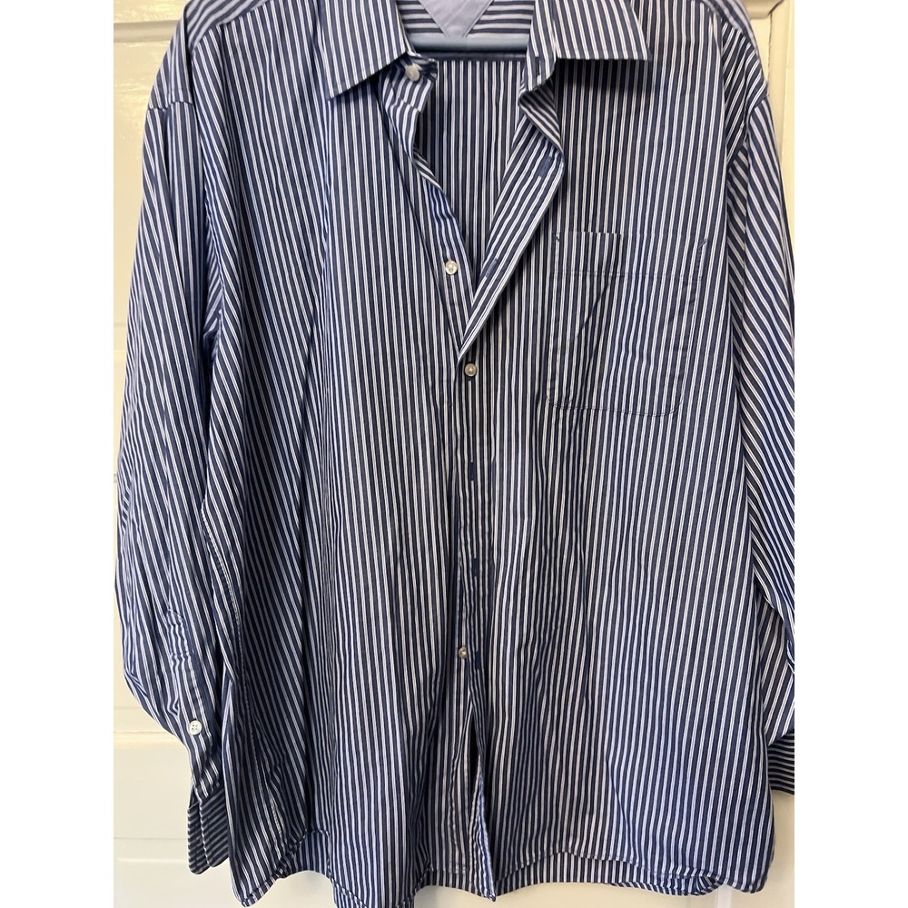Tommy Hilifiger Button Down Dress Shirt Blue Striped 100% Cotton XL 16.5 34-35
